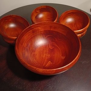 Wooden Salad Bowl w/ 6 bowls